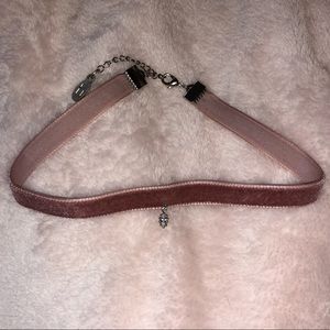 Pink Velvet Choker w Rhinestone